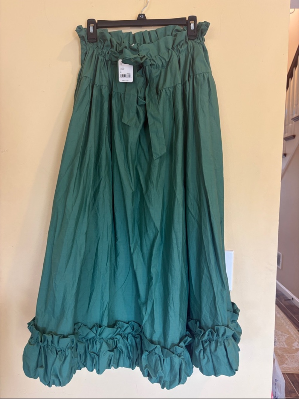 Free People Paperbag waist Women’s Green Ruffle-Hem Maxi Skirt